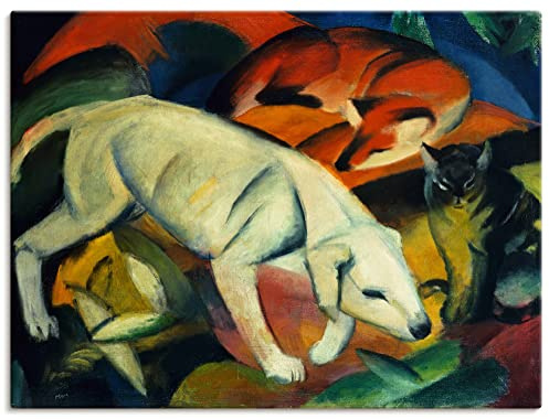 ARTLAND Wanddeko Leinwand Bilder Wandbild 60x45 cm Abstrakte Kunst Idyll Drei Tiere Hund Fuchs und Katze 1912 Expressionismus Franz Marc T6SG