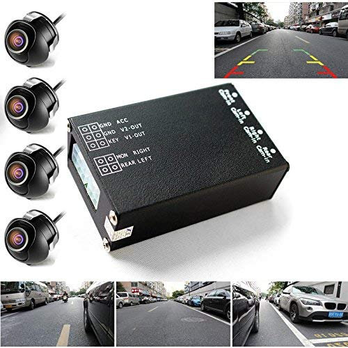 PolarLander 4PCS 360 Vista Cámara de Coche Caja de Control Cámaras 4 Vías Sistema de Interruptor Vista Posterior Cámaras de pie para cámara Trasera Trasera Izquierda Derecha
