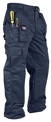 Lee Cooper LCPNT206 Workwear Mens Multi Pocket Easy Care Heavy Duty Knee Pad Pockets Safety Work Cargo Trousers Pants, Navy, 40W/31L