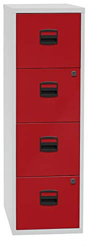 BISLEY Hängeregistraturschrank PFA, 4 HR-Schubladen, Farbe Korpus lichtgrau, Fronten Kardinalrot