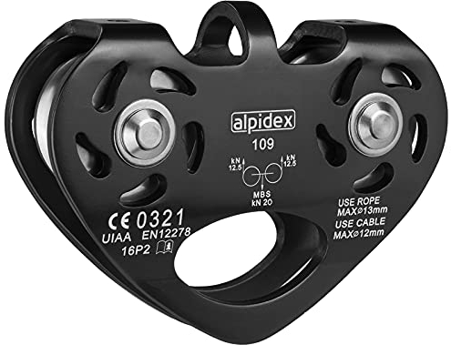 ALPIDEX Seilrolle Tandem Pulley Umlenkrolle Doppelseilrolle - geeignet für Stahlseile 8-12 mm Ø und Textilseile bis 13 mm Ø, Farbe:schwarz