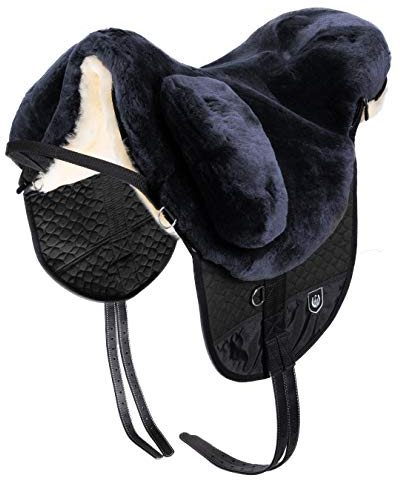 Werner Christ Fellsattel Premium Plus XH mit erhöhtem WIDERRIST - Hochwertiger bbaumloser Lammfellsattel Bare-Back-pad, Pferde-Sattel aus echtem Lammfell in anthrazit, Gr. Pony