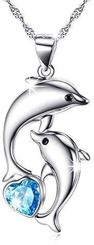 Kette Damen 925 Sterling Silber Delphin Anhänger Halskette Blau Herz Kristall Ketten für Damen Exquisite Geschenk-Box