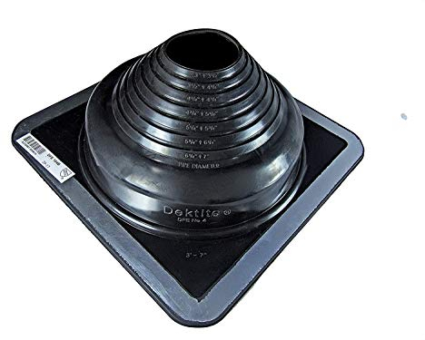 DEKTITE #4 (DFE104B) quadratisches, schwarzes EPDM-flexibles Rohr, blinkend (Dachheber, Rohrmanschette blinkend), Dektit, für OD-Rohrgrößen 7,6 cm – 17,8 cm