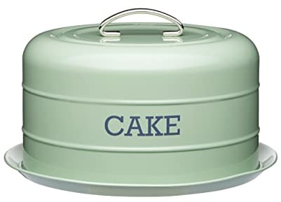 KitchenCraft Living Nostalgia Cake Storage Tin, Airtight Cake Dome, 28.5 x 18cm, English Sage Green