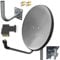 60 cm HD Sat Anlage Quad LNB Digital + Wandhalter 25 cm + 4X F-Stecker 4 Teilnehmer Antenne Grau UHD 4K