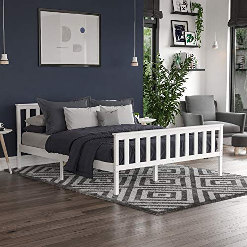 Vida Designs Milan King Size Bed, Bed Frame, Solid Pine Wood, Headboard, High Foot End Bedroom Furniture, White, 5ft…