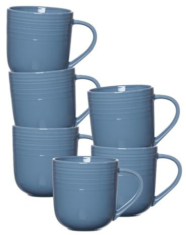 Ritzenhoff & Breker Levi Kaffeebecher 6er Set, 400 ml, Henkelbecher mit feinem Rillenrelief, Skandinavisches Design, Porzellan, Blau