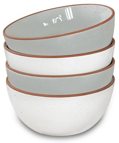 Mora Ceramic Bowls For Kitchen, 28oz - Bowl Set of 4 - For Cereal, Salad, Pasta, Soup, Dessert, Serving etc - Dishwasher, Microwave, and Oven Safe - For Breakfast, Lunch and Dinner - Vanilla & Grey