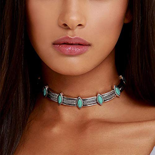 Yienate Halskette im Vintage-Stil, Türkis, Metall, Punk-Stil, Strasssteine, personalisierbar, Schmuckzubehör für Damen und Mädchen