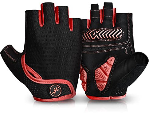 MOREOK Fahrradhandschuhe für Herren Damen Sommer Radsporthandschuhe Halbfinger 5MM SBR Gel rutschfeste/stoßdämpfende Handschuhe für Mountainbike, Rennrad & Downhill-R-L