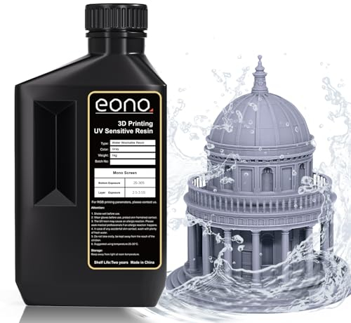 Eono Wasserwaschbares 3D Drucker Resin 3D Druck Resin UV 405nm Rapid Photopolymer Resin Water Washable Resin für LCD 3D Druck, Grau 1000g