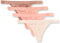 Amazon Essentials Tanga de Tira en Algodón y Encaje Mujer, Pack de 4, Rosa Asalmonado/Marrón/Rosa Magenta Claro, 36