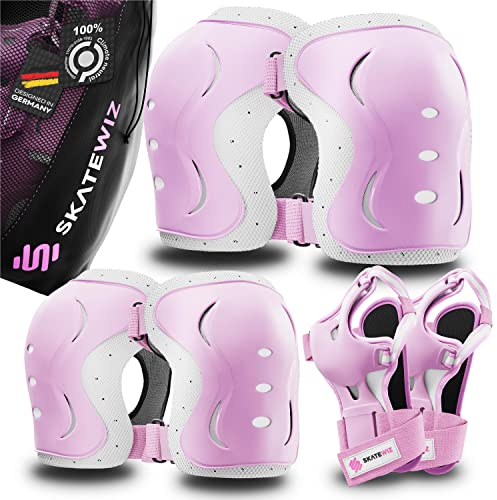 SKATEWIZ Schoner Inliner Kinder, Schützer Inliner Kinder - Inliner Schoner Kinder - Knieschoner Kinder, Protektoren Kinder - Knieschützer Kinder - Kinder Protektoren Set Größe M Pk Weiß