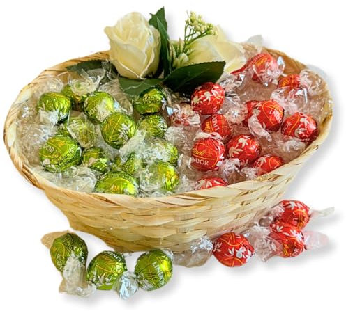 Regalo Festa della Mamma 2025 - Cesto Vimini + Cioccolato Al Pistacchio 200gr + Cioccolato al Latte 200gr + Rosa artificiale - Uomo e Donna