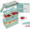 Bugucat Bento Lunch Box 1400ML, Stackable Lunch Box Bento Boxes,2 Layer 3 Compartments Leak Proof Lunchbox,Lunch Box with Compartments for Adults Kids,Container Meal Prep Containe with Cutlery,Green