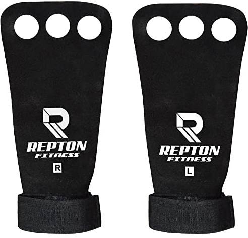 Repton Poignées de gymnastique en cuir,Poignées Cross Fit avec support de poignet,Protection complète de la paume,haltérophilie, tractions, WOD, entraînement de gym (taille S/M, noir)