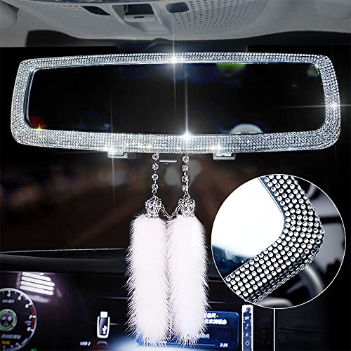 Auto Spiegel Deko Glitzer, Zubehör für Frauen, Rückspiegel Anhänger Set, Glamour 9-Farben 275mm Blendschutz Universal für Innenspiegel SUV Innenraum