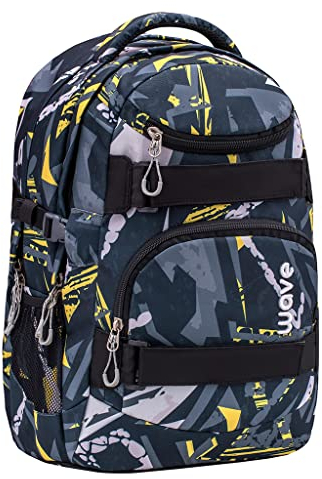 Wave Infinity Grau Schulrucksack mit Laptopfach Tabletfach/Brustgurt Hüftgurt / 43 x 31 x 22 cm / 30 Liter/Mädchen/Rucksack Daypack (338-72/A Yellow Graffiti)