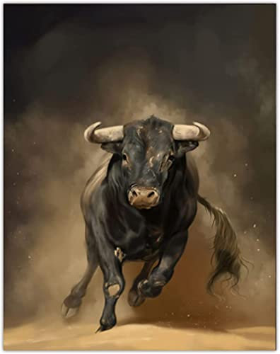 HMXQLW Abstrakte Tiere Bunte Stier Bilder Wohnzimmer Leinwand Bild Grosses Bilder Poster und Drucke Wandkunst Malerei Schlafzimmer Wohnzimmer Dekoration Kein Rahmen (70X100CM)