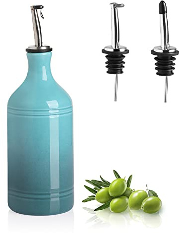 Sweejar Ceramic Olive Oil Dispenser Bottle, Opaque Oil Cruet Protects to Reduce Oxidation, Suitable for Storage Vinegar, Coffee Syrups & Other Liquids, Pack of 1, 15.5 Fl Oz (Gradient Blue)