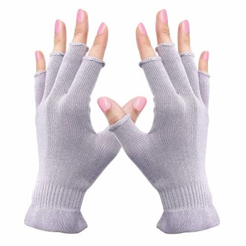 Migliore Wear 2 Pairs Fingerless Gloves, Touchscreen Half Finger Moisturising Gloves, Anti UV Nail Gloves for Dry Hands, SPA, UV Protection, Nail Art