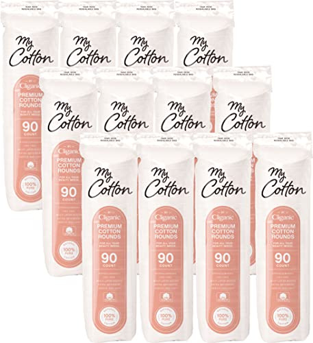 My Cotton Premium Cotton Rounds Bulk (Pack of 12) | Makeup Remover Pads, Hypoallergenic, Lint-Free | 100% Pure Cotton