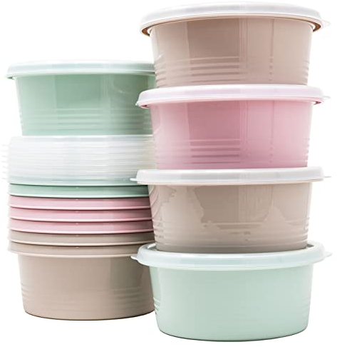 QILZO® 12er-Pack Lebensmittelbehälter für Lebensmittel 550ml, runde Tupfen aus Kunststoff, BPA-frei, mikrowellengeeignet, spülmaschinenfest, gefriergeeignet, mit Deckel, Wiederverwendbarer Behälter