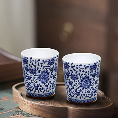 KOPYFANTAP Tee Tassen,Teetasse 2er Set,Chinesische Teetasse aus Blauem und Weißem Porzellan mit Lotus Muster,150ml