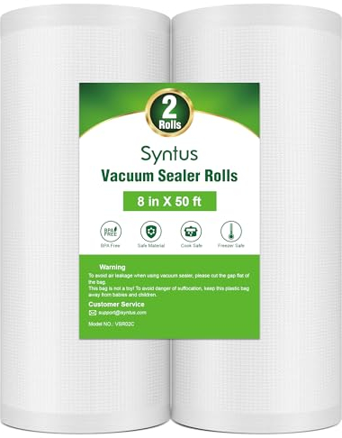 Syntus Vacuum Sealer Bags, 2 Rolls 8 x 50' Commercial Grade Bag Rolls, BPA Free Food Vac Bags for Storage, Meal Prep or Sous Vide