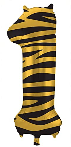 Folat 64165 Luftballon Geburtstag Ziffer Zahl 5 Tiger Chic Löwe Braun Schwarz 86 cm - Helium Ballon Decoration Geburtstagdeko, Ballon Zahl