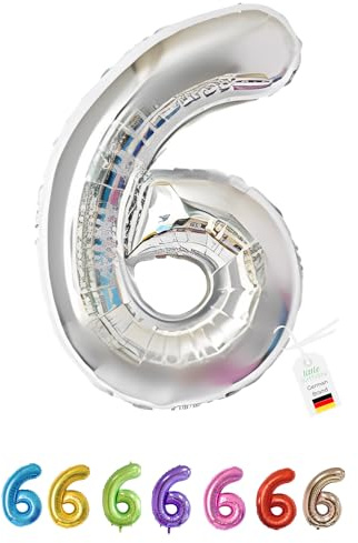 LITTLE BIRTHDAY | Zahlen Luftballon | Folienballon | Helium Gas Balloon Ballon | 101 cm | 0 1 2 3 4 5 6 7 8 9 in vielen Farben | Geburtstag | Kindergeburtstag | Deko | silber 6