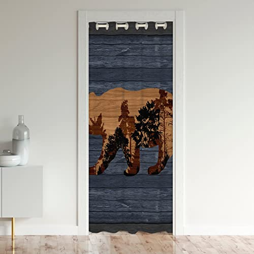 Loussiesd Bär Türvorhang 106x203cm für Tür Privatsphäre Bär Zimmer Vorhang Rustikal Cabin Land Nature Wildtiere Bär Blau Wohnmobil Rugs für Wohnzimmer Bauernhaus Raumteiler Vorhänge