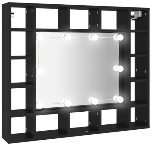 vidaXL LED Spiegelschrank, Badschrank mit LED Spiegel, Hängeschrank Badezimmerschrank mit Fächern, Wandschrank Badmöbel Badregal, Schwarz