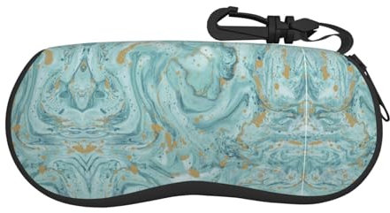 Rose Blume gedruckt tragbare Zippered Eyewear Tasche, geeignet für die meisten Größen von Brillen, Azurit Blaugrün und Folie Gold Öl Marmor Muster, One size