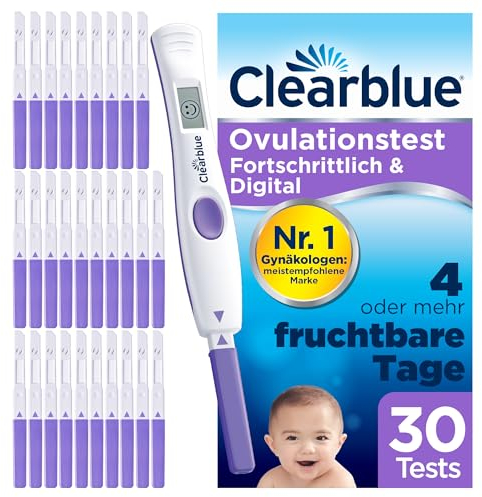 Clearblue Kinderwunsch Ovulationstest Kit, 30 Tests + 2 digitale Testhalterungen, Fruchtbarkeitstest für Frauen/Eisprung, Fortschrittlich & Digital (testet 2 Hormone), schneller schwanger werden