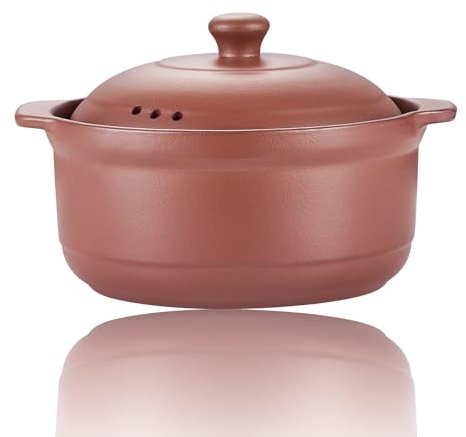 Red Zisha Unglazed Earthenware Rice Pots, Natural Terracotta Ceramic Casserole with Lids Clay Pot for Cooking Hot Pot Dolsot Bibimbap and Soup (3.6QT/3.5L)