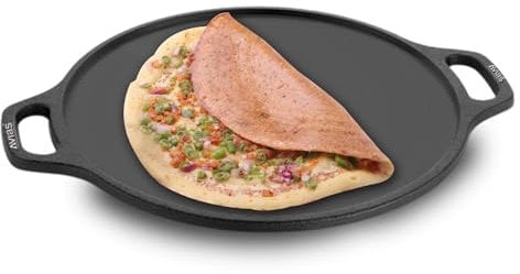 AVIAS Cast Iron Tawa with Side Handles, 30cm Dosa Kallu, Loha Pan to Cook Uthappam-Roti, Gas & Induction Friendly Base, Pre-Seasoned Cookware for Kitchen, Set of 1, 12 inches