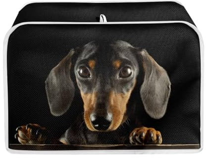 POLERO Black Dachshund Toaster Cover for Sausage Dog Lovers, 4 Slice Toaster Bread Machine Cover Appliances Dust Cover