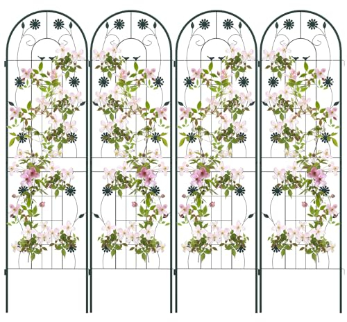 COSTWAY Rankgitter Metall, 4er Set, dekorativer Gartenzaun, freistehende Rankhilfe, Spalier Garten zum Stecken, Rankspalier für Kletterpflanzen Blume Gurke (180 x 50 cm,Grün)