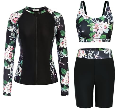 GRACE KARIN Women Rashguard Swimsuits Built-in Bra Swim Tops Plus Size Ruffle Swimming Costume Floral XL