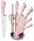 Kitchen Knife Set, 9 Piece Professional Kitchen Set with 360 Degree Rotating Acrylic Stand, Stainless Steel Sharp Chef Knives Set with Ergonomic Handle, Knife Set with Block