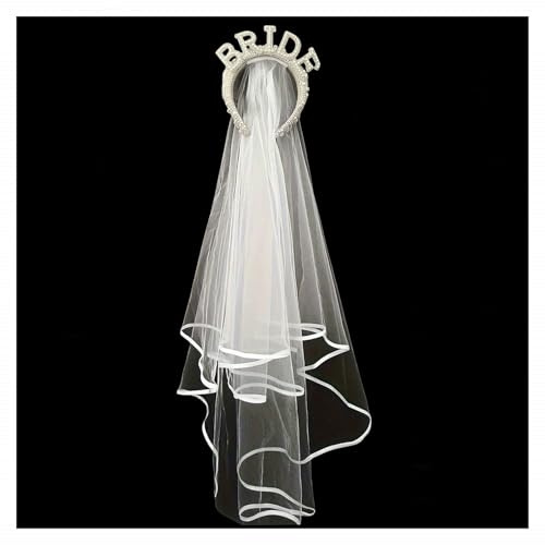 Pearl Bride Headband With Veil, Wide Bridal Headpiece, Bachelorette Party | Be Bride Headband, Bridal Shower Gift, Wedding Hair Accessory, White, Pearl, Party Decorations