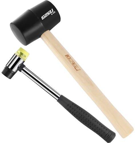 LOZAGU 2-Pack Rubber Mallet Hammer Set, 8oz & 25mm Small Rubber Mallet Hammer Tool, Rubber Mallet for Flooring, Tent Stakes, Woodworking, Camping, Crafts, Jewelry Wood Rubber., LOZ-M0825