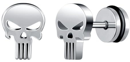 Yumilok Totenkopf Ohrstecker Edelstahl Schädel Ohrringe Herren Fake Plugs Ohr Cheater Tunnel Gauges Ohr-Piercing Silber Huggie Ohr Manschette