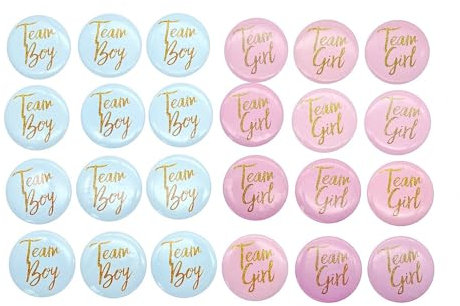 JZK 24x Blau Rosa Sicherheitsnadel Anstecker Team Mädchen oder Junge geschlechtsverkündung baby shower party geschlecht überraschung, geschlecht verkünden ideen Babyparty Deko Spielzubehör