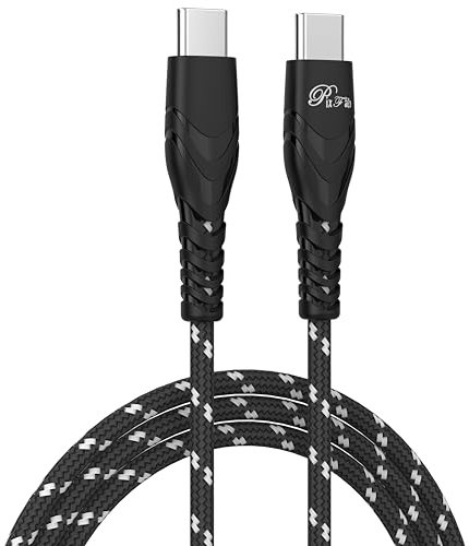 PIXFAB USB C - USB C Fast Charging Cable For Google Pixel 4a (5G), [Type C] Fast Charging [Strong] Cable [Nylon Braided], USB C – Type C Phone Charger Cable Lead [3 Metre] - Black