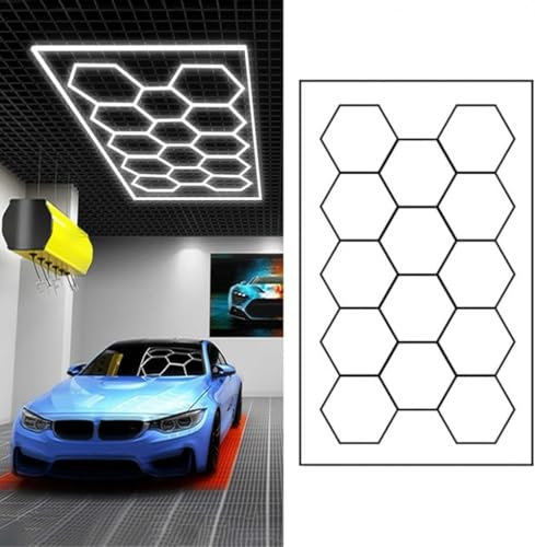 YIJIEHH Plafonnier LED Nid D'abeilles, Éclairage De Garage LED Hexagonal Design, pour Atelier, Garage Automobile, Station De Nettoyage, Bureau, Atelier Polissage Auto-D