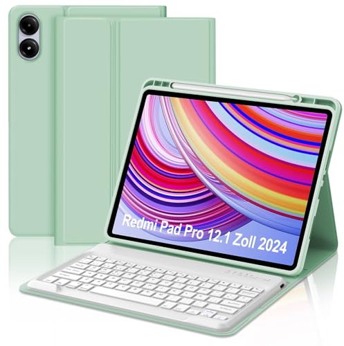 Teclado para Redmi pad Pro 12,1 Pulgada - Funda inteligente delgada,Soporte para lápiz integrado,Funda protectora tipo folio,Teclado Bluetooth extraíble para Redmi Pad Pro 12,1 Pulgada,Verde claro