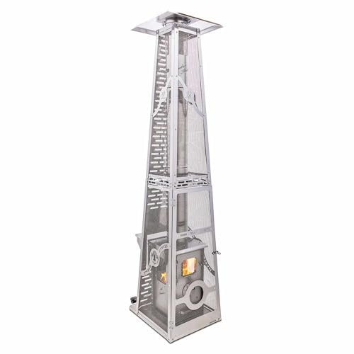TimberStoves Lil' Timber Elite Chauffage de terrasse avec cage de sécurité - Chauffage à granulés entièrement en acier inoxydable - Haute capacité de chauffage sans fumée ni odeur à faible coût